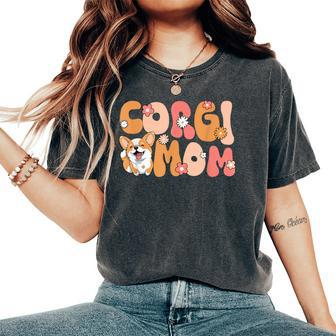 Welsh Corgi Pembroke Groovy World's Best Corgi Mom Women's Oversized Comfort T-Shirt - Seseable