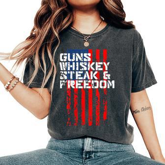 Whiskey Steak And Freedom Usa Flag Women's Oversized Comfort T-Shirt - Monsterry AU