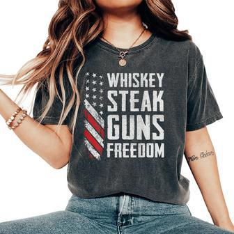 Whiskey Steak Guns Freedom Gun Bbq Drinking -On Back Women's Oversized Comfort T-Shirt - Monsterry