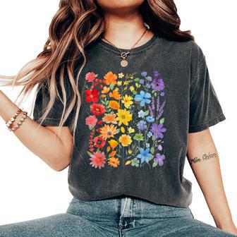 Wildflower Lgbtq Gay Pride Equality Flower Rainbow Women Women's Oversized Comfort T-Shirt - Thegiftio UK