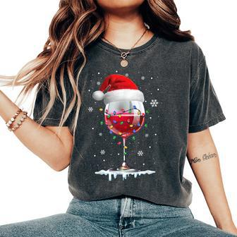 Wine Glass Santa Hat Christmas Lights Wine Lovers Women's Oversized Comfort T-Shirt - Monsterry DE