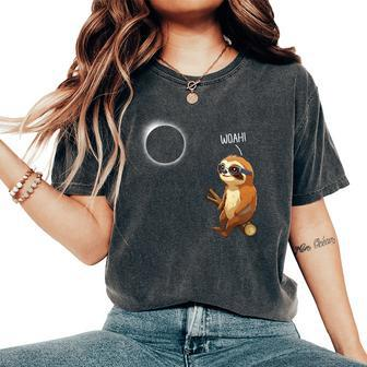 Woah Sloth Solar Eclipse 2024 Eclipse Sloth Women's Oversized Comfort T-Shirt - Monsterry DE