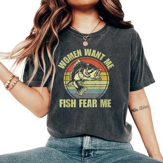Woman Want Me Fish Fear Me Fishing Fisherman Vintage Women's Oversized Comfort T-Shirt - Monsterry CA