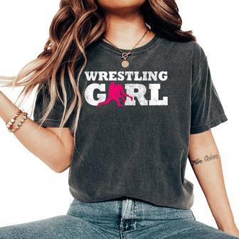 Wrestling Girl Player Silhouette Sport Women's Oversized Comfort T-Shirt - Monsterry