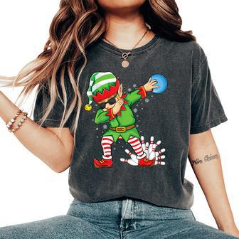 Xmas Dabbing Elf Bowling Ball And Pins Christmas Bowling Women's Oversized Comfort T-Shirt | Mazezy