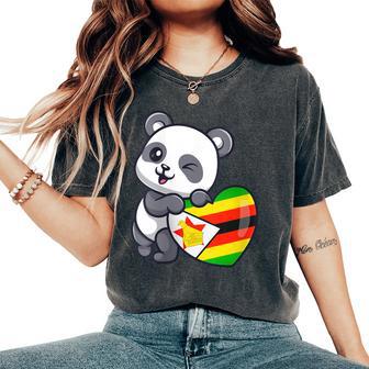 Zimbabwe Panda Heart Zimbabwean Flag Roots Zimbabwe Souvenir Women's Oversized Comfort T-Shirt - Thegiftio UK
