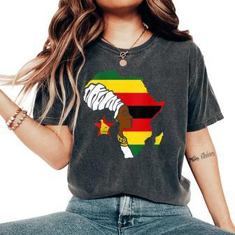 Zimbabwe Zimbabwean Flag Africa Map Ethnic Black Woman Women's Oversized Comfort T-Shirt - Thegiftio UK