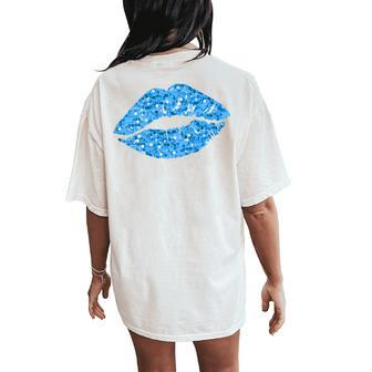 80S & 90S Kiss Mouth Lips Motif Vintage Blue Women's Oversized Comfort T-Shirt Back Print - Monsterry AU