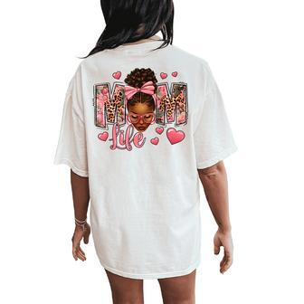 Afro Messy Bun Mom Life Pink Roses Black Mom Mother's Day Women's Oversized Comfort T-Shirt Back Print - Monsterry CA