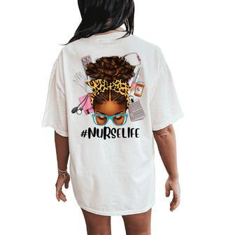 Afro Nurse Life Messy Bun Leopard Black Nurse Women's Oversized Comfort T-Shirt Back Print | Mazezy UK