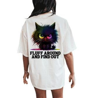Angry Black Tie Dye Cat Fluff Around And Find Out Women Women's Oversized Comfort T-Shirt Back Print - Seseable