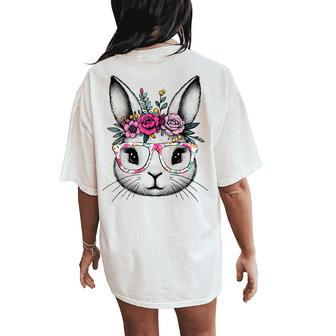 Bunny Face For Girls Floral Headband Glasses Women's Oversized Comfort T-Shirt Back Print - Seseable