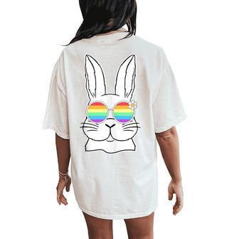 Bunny Gay Pride Lgbtq Bunny Rainbow Sunglasses Happy Easter Women's Oversized Comfort T-Shirt Back Print | Mazezy UK