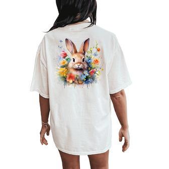 Bunny Rabbit Face Floral Watercolor Painting Love Bunnies Women's Oversized Comfort T-Shirt Back Print - Monsterry CA