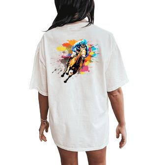 Colorful Jockey Boy On Horse Racing Women's Oversized Comfort T-Shirt Back Print | Mazezy