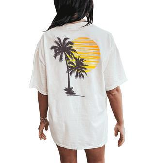 Cool Summer Vacation Sunset Beach Palm Tree Women's Oversized Comfort T-Shirt Back Print | Mazezy DE
