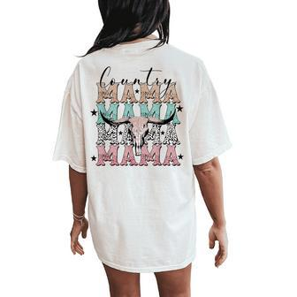 Country Mama Leopard Bull Skull Western Country Music Women Women's Oversized Comfort T-Shirt Back Print | Mazezy UK