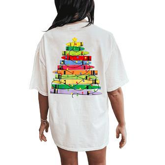 Crayon Christmas Tree Teacher Student Xmas Teacher Pajamas Women's Oversized Comfort T-Shirt Back Print - Seseable