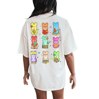 Cute Bunny Reading Teacher Easter Day Teaching Book Lovers Women's Oversized Comfort T-Shirt Back Print | Mazezy