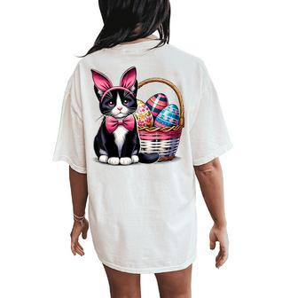 Cute Cat Kitty Easter Day Bunny Eggs Cat Lover Girls Women's Oversized Comfort T-Shirt Back Print - Seseable