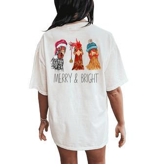 Cute Chickens Christmas Christmas Farm Animal Holiday Women's Oversized Comfort T-Shirt Back Print - Monsterry CA