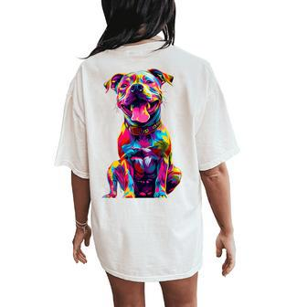 Cute Rainbow Pitbull Mom Dog Lover Pit Bull Owner Women's Women's Oversized Comfort T-Shirt Back Print - Seseable
