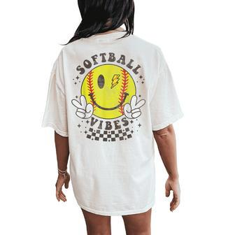 Cute Smile Face Softball Vibes Boys Girls Softball Lovers Women's Oversized Comfort T-Shirt Back Print | Mazezy