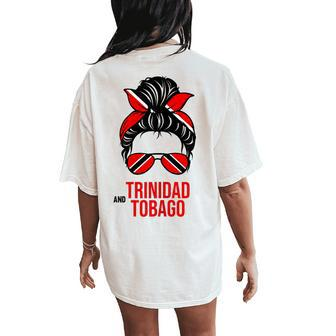 Cute Trinidad And Tobago Messy Bun Trinidadian Wife Mom Girl Women's Oversized Comfort T-Shirt Back Print - Monsterry