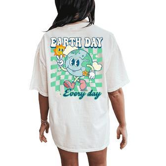 Earth Day Groovy Everyday Checkered Environment 54Th Anni Women's Oversized Comfort T-Shirt Back Print | Mazezy