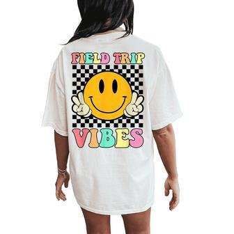 Field Trip Vibes Face Smile Retro Groovy Field Day 2024 Women's Oversized Comfort T-Shirt Back Print | Mazezy