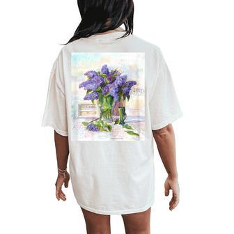 Flowers Lilac Floral Bouquet Essence Of Life Colored Vintage Women's Oversized Comfort T-Shirt Back Print - Monsterry DE