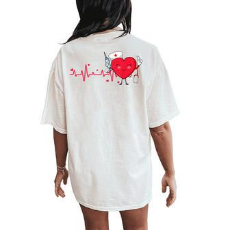 Heart Rn Cna Icu Scurb Nurse Doctor Valentines Day Women's Oversized Comfort T-Shirt Back Print | Mazezy DE