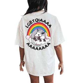 Pride Lgbtqia Screaming Opossum Rainbow Lesbian Gay Women's Oversized Comfort T-Shirt Back Print - Thegiftio UK