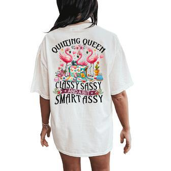 Quilting Queen Cute Flamingo Quilter Sewing Sewer Women's Oversized Comfort T-Shirt Back Print - Seseable