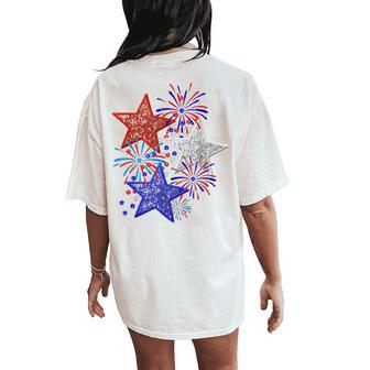 Girl 4Th Of July Red White Blue Star American Firework Women's Oversized Comfort T-Shirt Back Print - Monsterry CA