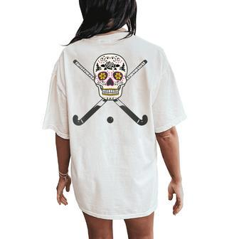 Girls High School Field Hockey Flower Sugar Skull Women's Oversized Comfort T-Shirt Back Print - Monsterry AU