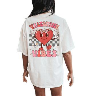 Groovy Checkered Valentine Vibes Valentines Day Girls Womens Women's Oversized Comfort T-Shirt Back Print | Mazezy
