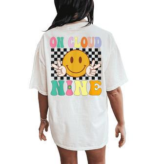 Groovy On Cloud Nine Flower Happy 9Th Birthday 9 Years Old Women's Oversized Comfort T-Shirt Back Print - Monsterry UK