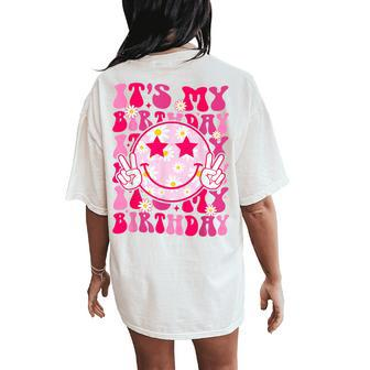 Groovy It's My Birthday Ns Girls Pink Smile Face Women's Oversized Comfort T-Shirt Back Print - Seseable
