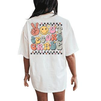 Groovy Last Day Of School 2Nd Grade Peace Out Second Grade Women's Oversized Comfort T-Shirt Back Print - Monsterry CA