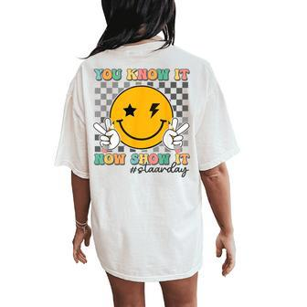 Groovy Smile Testing Day Teacher You Know It Now Show It Women's Oversized Comfort T-Shirt Back Print - Seseable