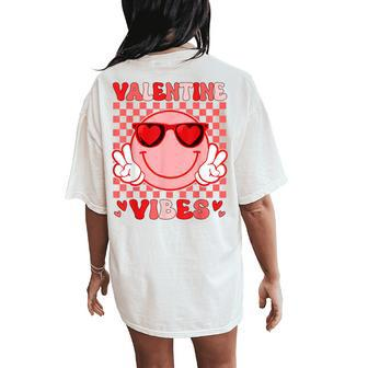 Groovy Valentine Vibes Valentines Day For Girl Womens Women's Oversized Comfort T-Shirt Back Print | Mazezy CA
