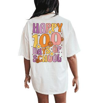 Happy 100 Days Of School For Teachers Retro Groovy 70S Women's Oversized Comfort T-Shirt Back Print - Monsterry DE