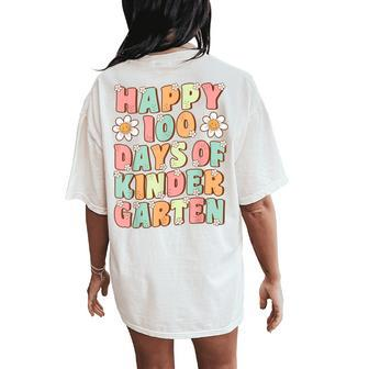 Happy 100Th Day Of Kindergarten Groovy 100Th Day Of School Women's Oversized Comfort T-Shirt Back Print | Mazezy