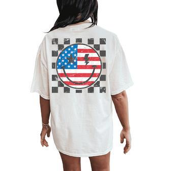 Happy 4Th Of July Groovy Smile Face Red White Blue Usa Flag Women's Oversized Comfort T-Shirt Back Print - Monsterry CA