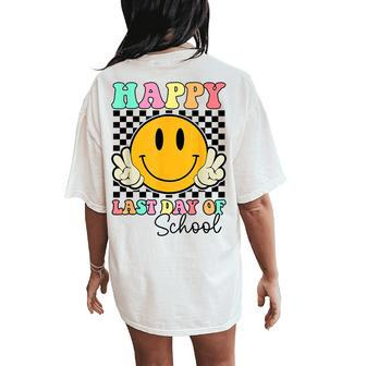 Happy Last Day Of School Groovy Smile Face Teacher Student Women's Oversized Comfort T-Shirt Back Print | Mazezy