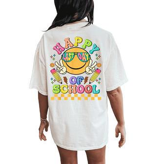Happy Last Day Of School Groovy Smile Face Teacher Student Women's Oversized Comfort T-Shirt Back Print - Seseable