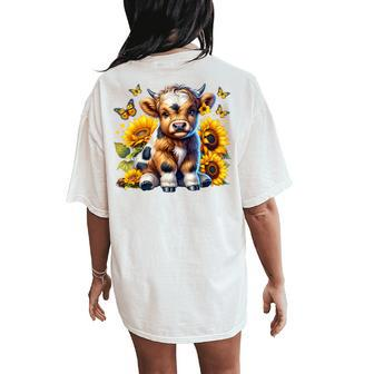Highland Cow Sunflower Mother's Day Farmer Farming Women's Oversized Comfort T-Shirt Back Print - Monsterry AU