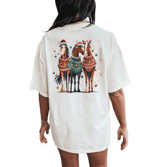 Horse Christmas Xmas Horseback Riding Farm For Girls Women's Oversized Comfort T-Shirt Back Print - Seseable