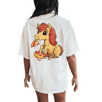 Horse Eating Pizza Pizza Party Italian Food Women's Oversized Comfort T-Shirt Back Print - Monsterry UK